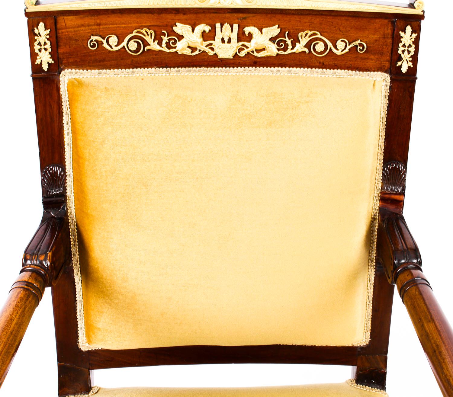 Antique French Empire Mahogany & Ormolu Mounted Armchair, Early 19th Century In Good Condition In London, GB