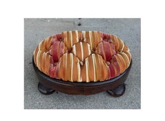 Antique French Empire Mahogany Oval Footstool W Corzine Silk Velvet Stripe