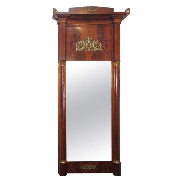 Antique French Empire Mahogany Pier Mirror For Sale