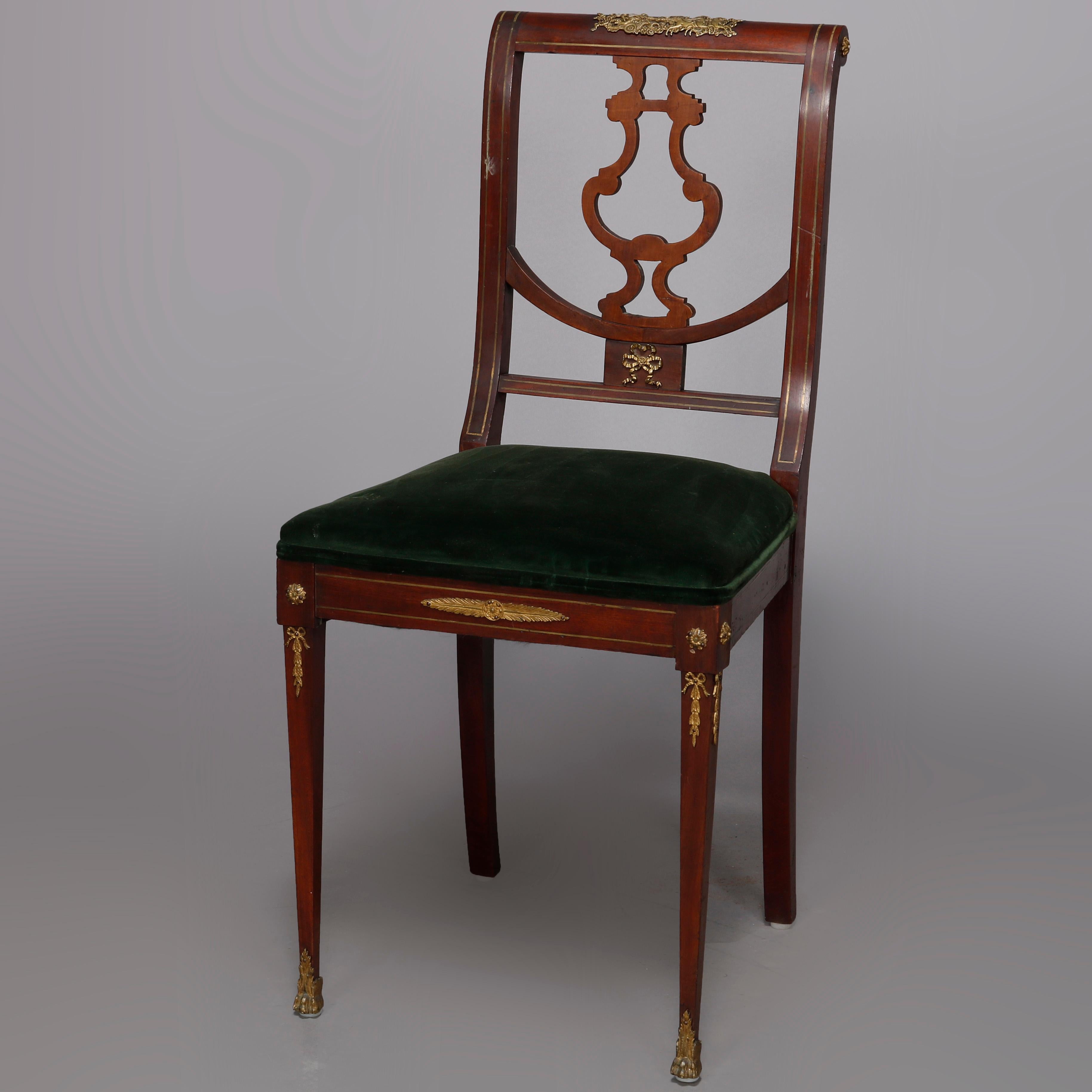 19th Century Antique French Empire Mahogany Side chair with Ormolu Mounts 19th C For Sale