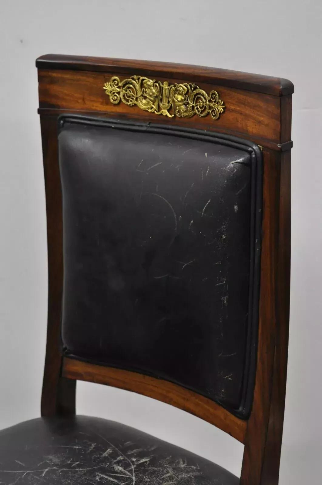 Antique French Empire Mahogany Side Chairs w/ Neoclassical Bronze Ormolu - Pair For Sale 1