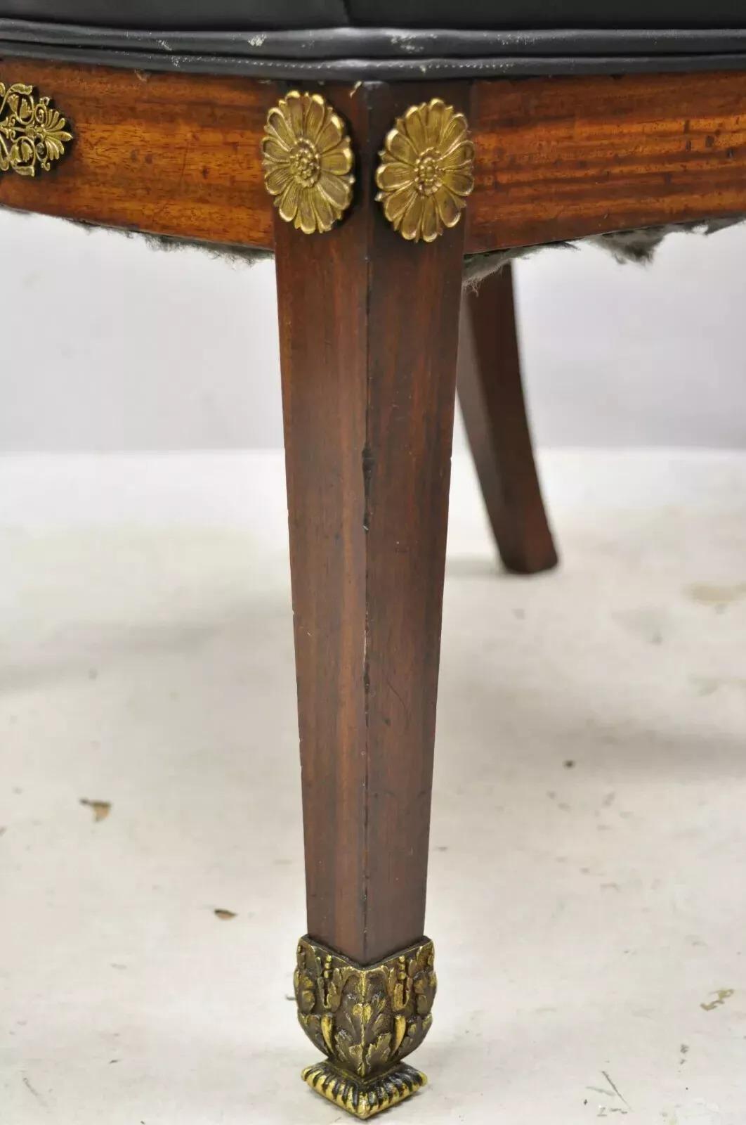 Antique French Empire Mahogany Side Chairs w/ Neoclassical Bronze Ormolu - Pair For Sale 3