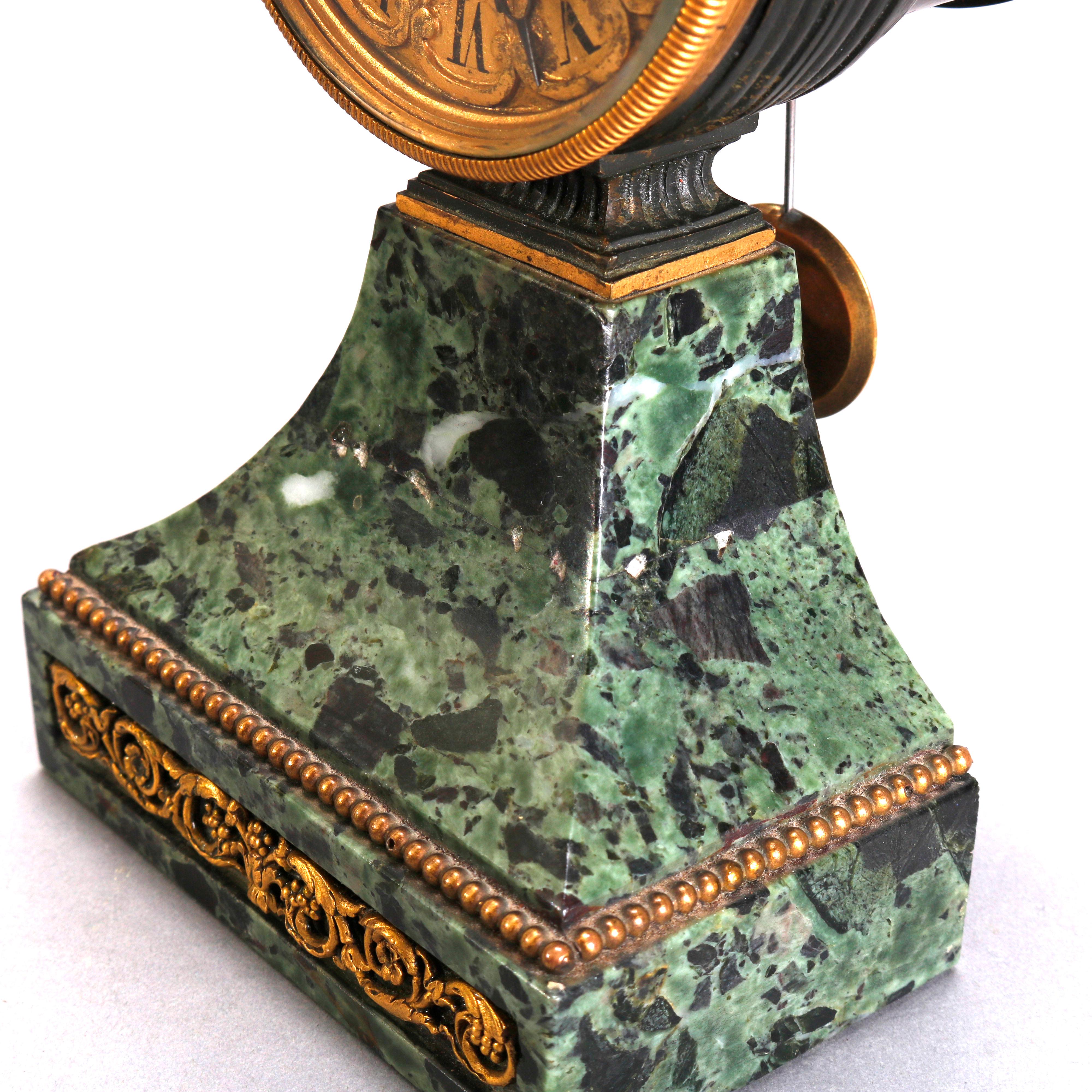 19th Century Antique French Empire Marble and Bronze Ormolu Lyre Form Mantel Clock circa 1820