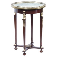 Ancienne table d'appoint française de style Empire en marbre et bronze doré, XIXe siècle