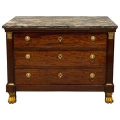 Antique French Empire Marble Top Commode with Gilded Lions Paw Feet