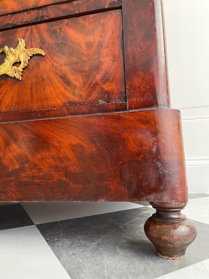 Unknown Antique French Empire Marble-Top Mahogany Dresser – 1800s Chest with Gilt Pulls For Sale