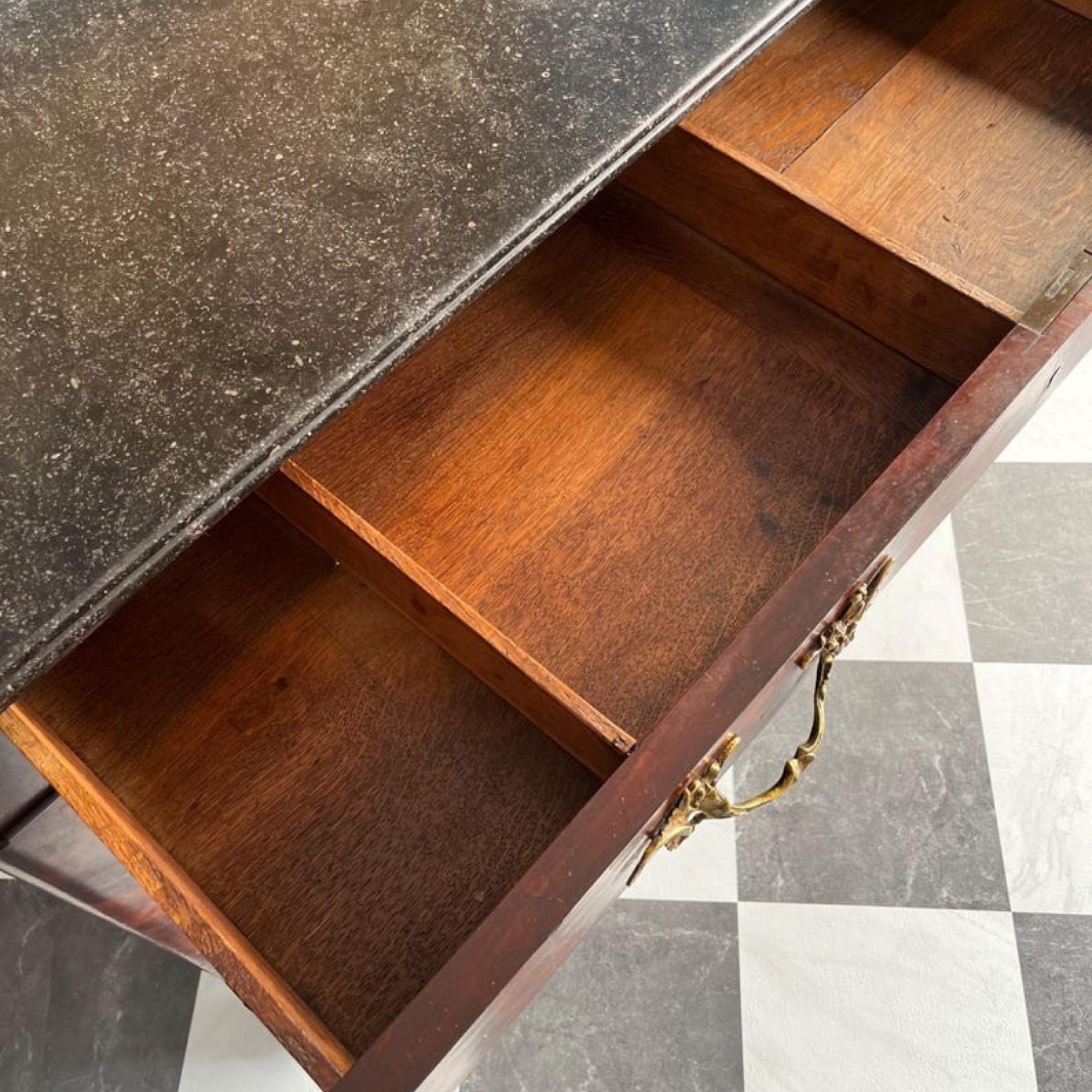 Antique French Empire Marble-Top Mahogany Dresser – 1800s Chest with Gilt Pulls For Sale 1