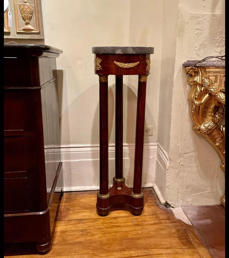 Antique French Empire Marble-Top Mahogany & Gold Bronze Pedestal, C. 1850-1870 1