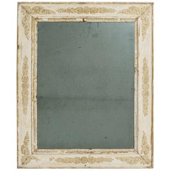 Antique French Empire Mirror, Distressed Cream Wood Frame, 1820s
