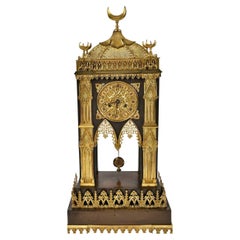 Antique French Empire Moorish Revival Style Bronze Mantel Clock