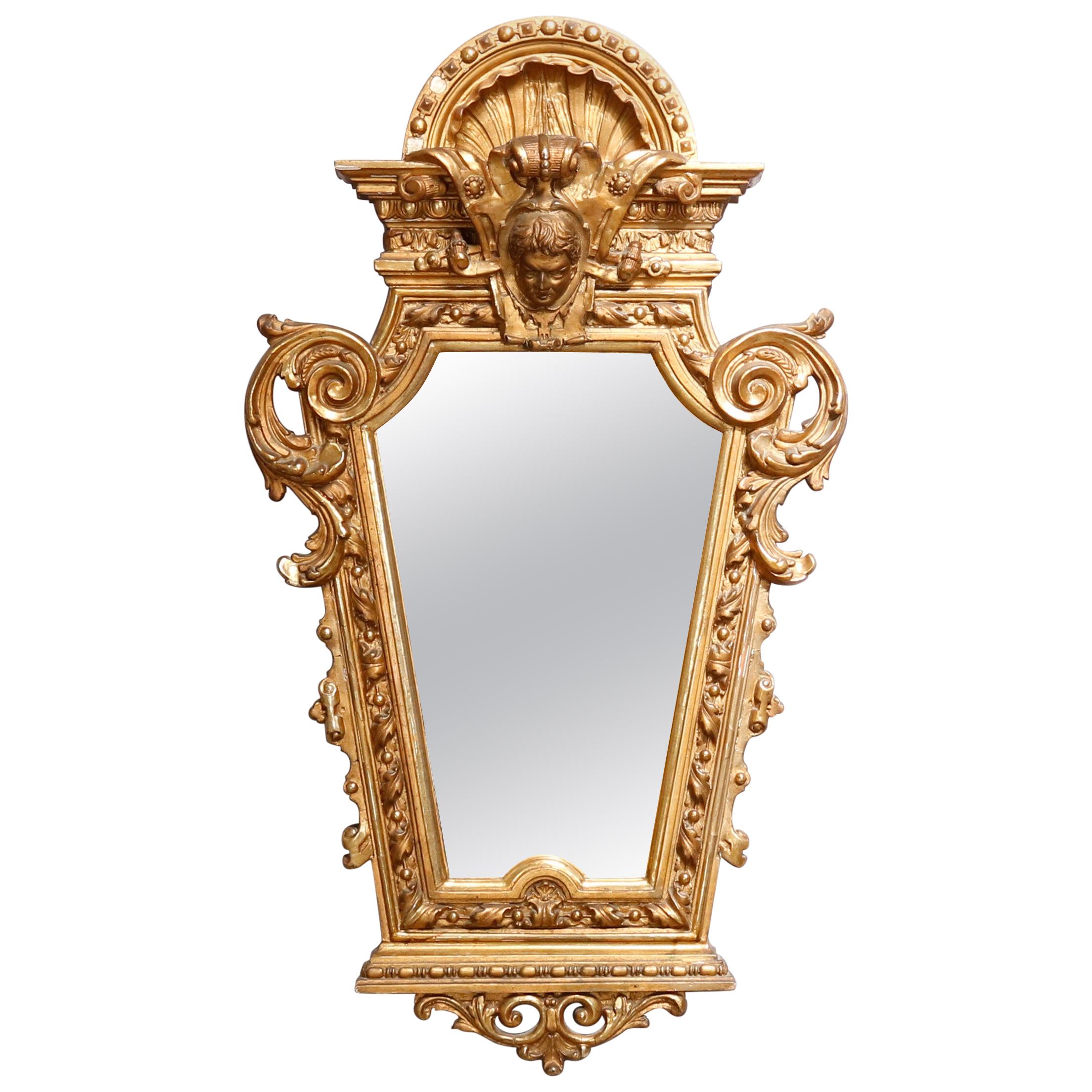 Antique French Empire Napoleon III Figural Giltwood Wall Mirror, circa 1880