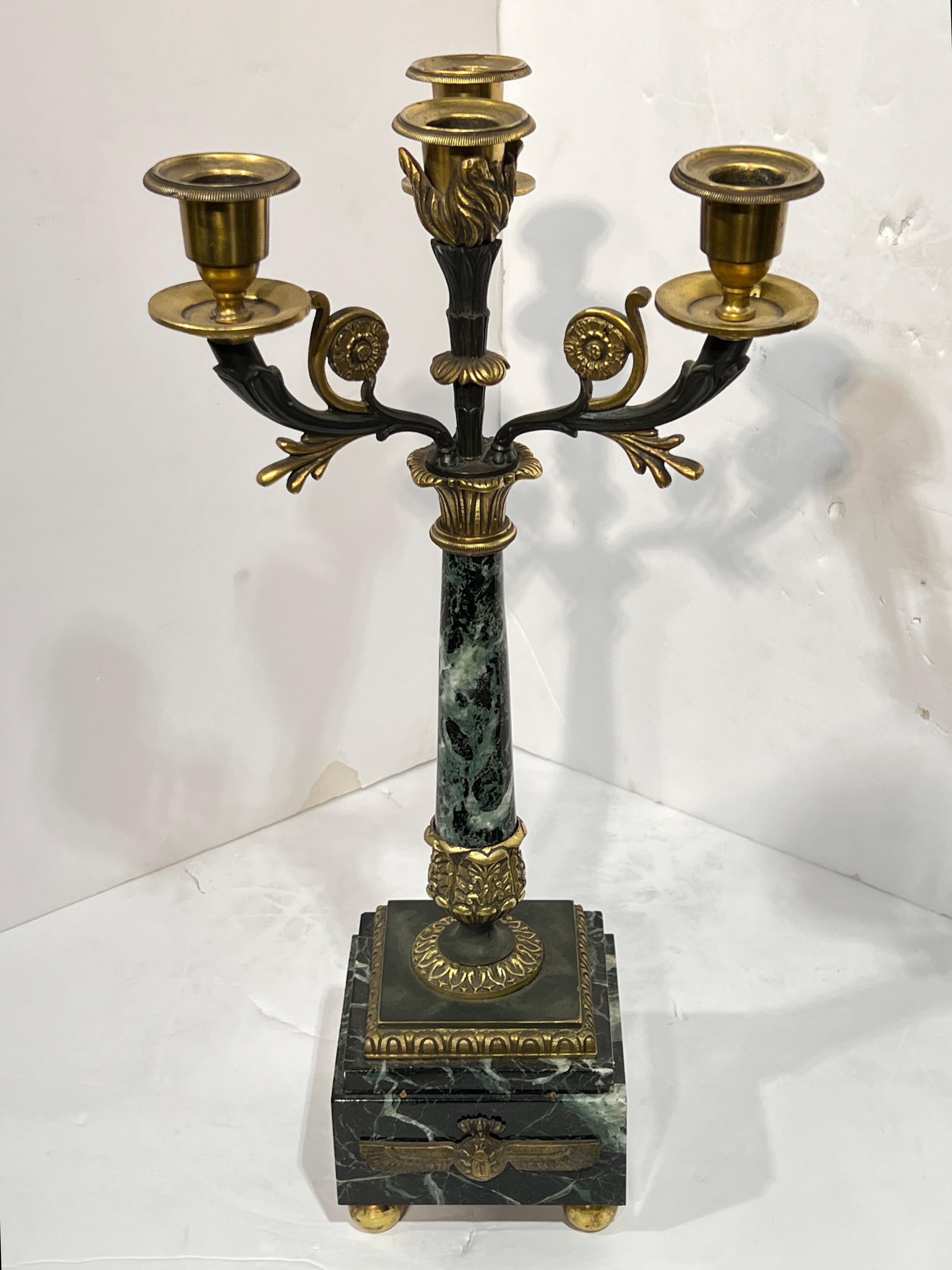 Antique French Empire Napoleonic Mantel Clock and Candelabra Set For Sale 5