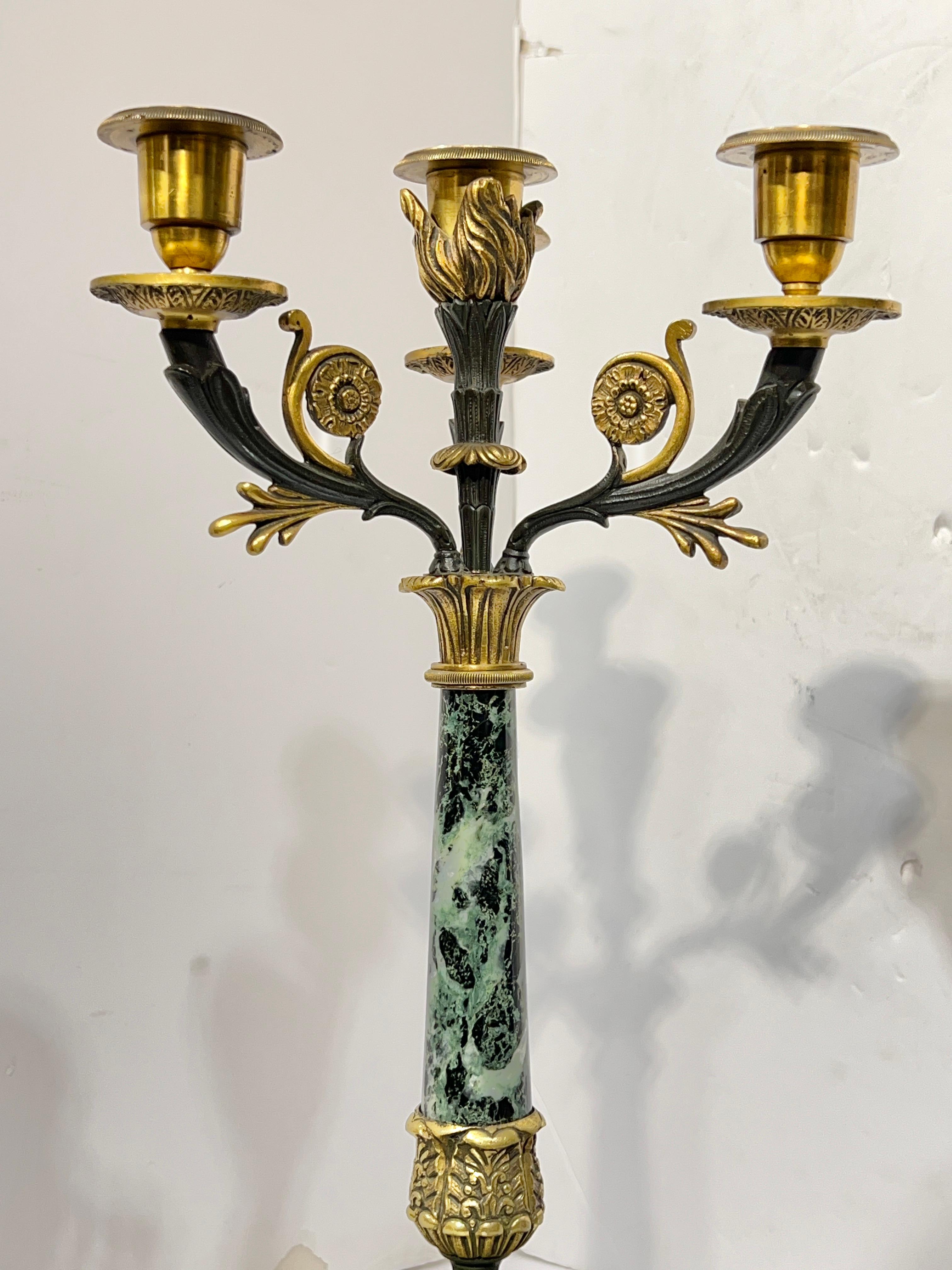 Antique French Empire Napoleonic Mantel Clock and Candelabra Set For Sale 6