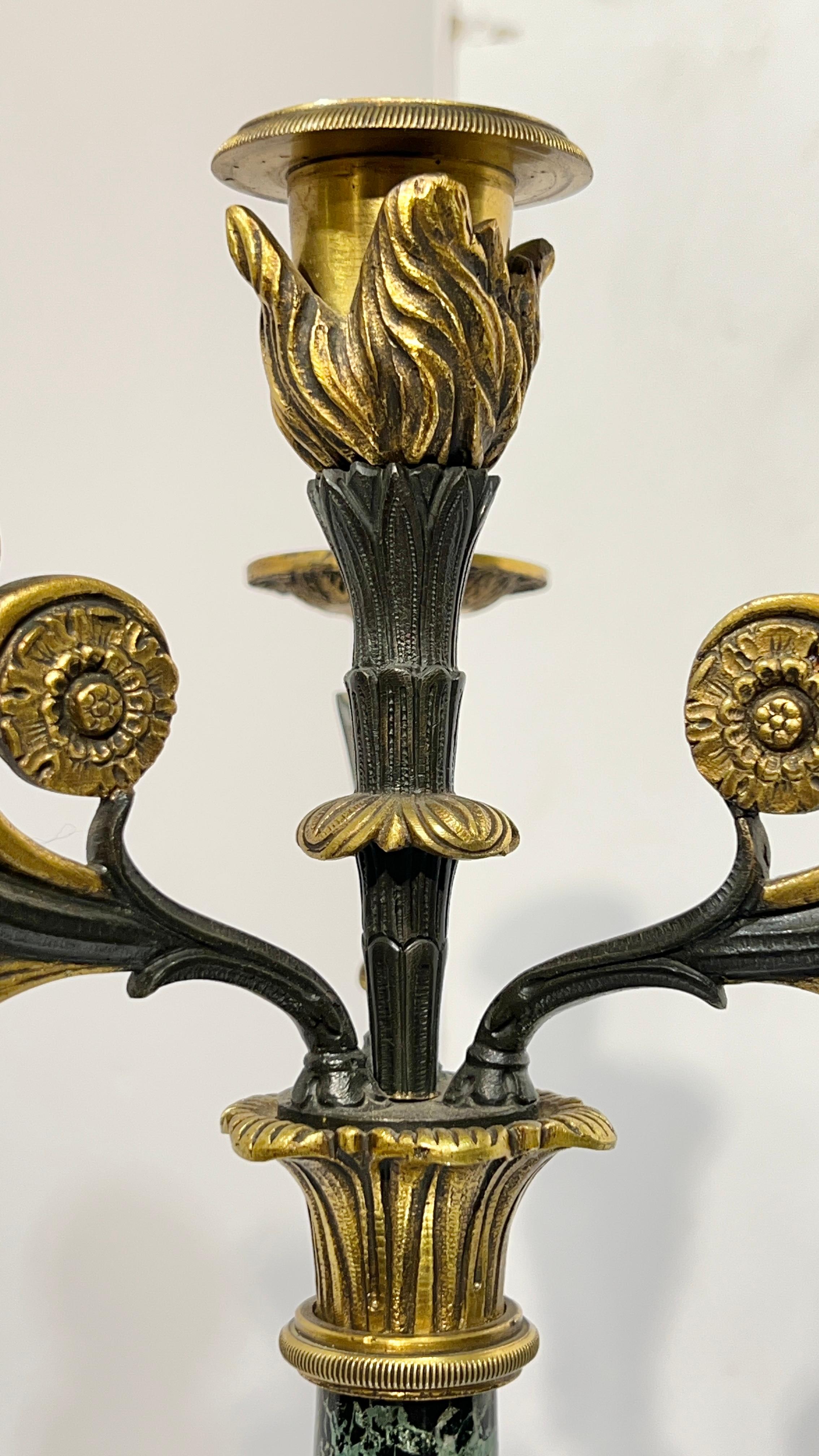 Antique French Empire Napoleonic Mantel Clock and Candelabra Set For Sale 7