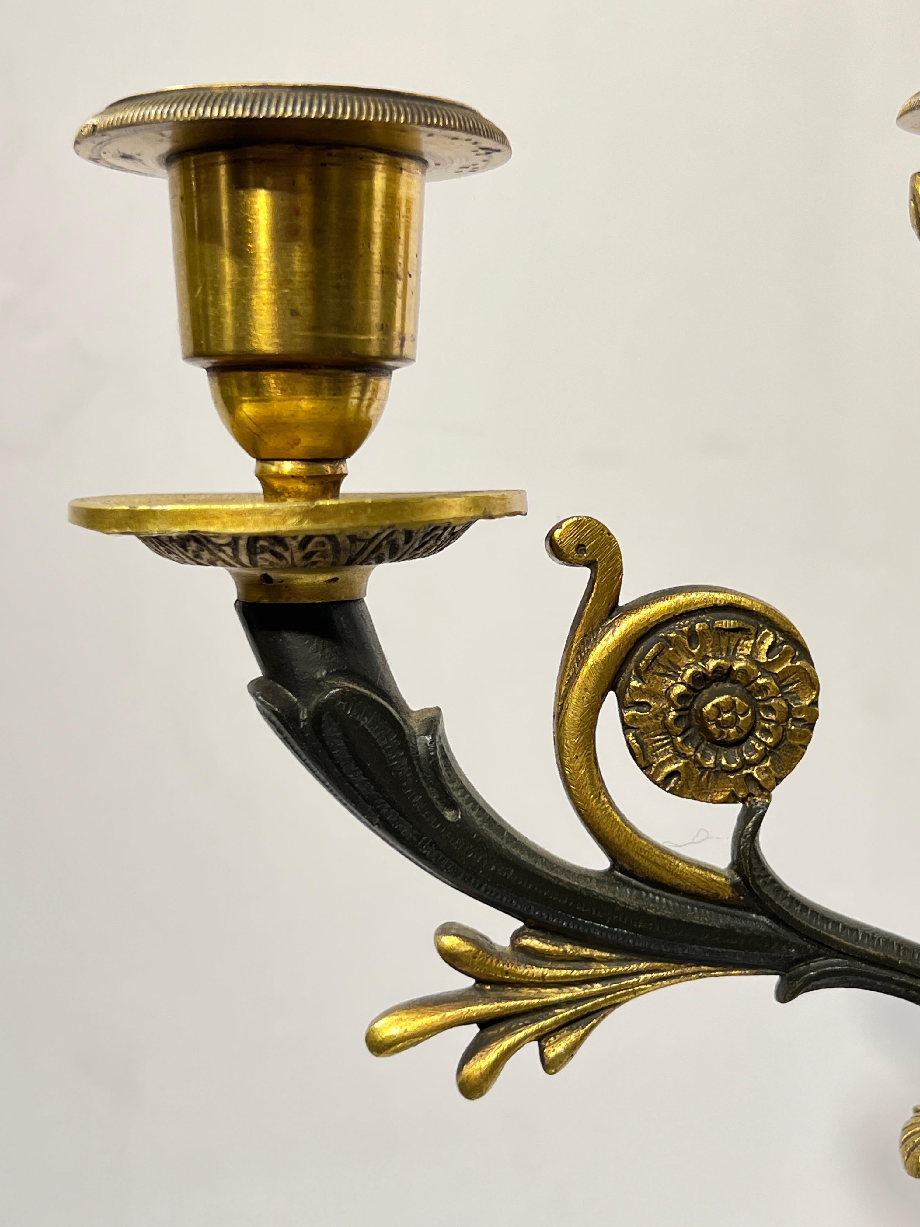 Antique French Empire Napoleonic Mantel Clock and Candelabra Set For Sale 10