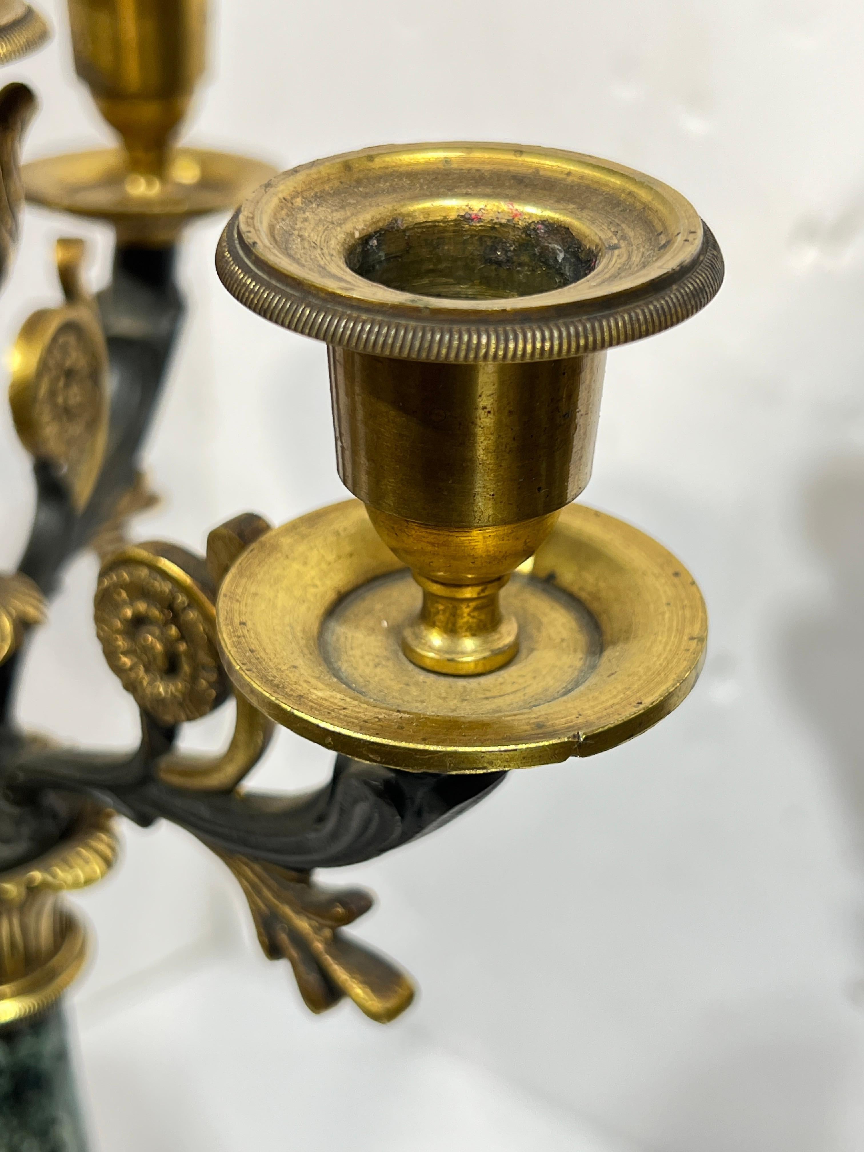 Antique French Empire Napoleonic Mantel Clock and Candelabra Set For Sale 11