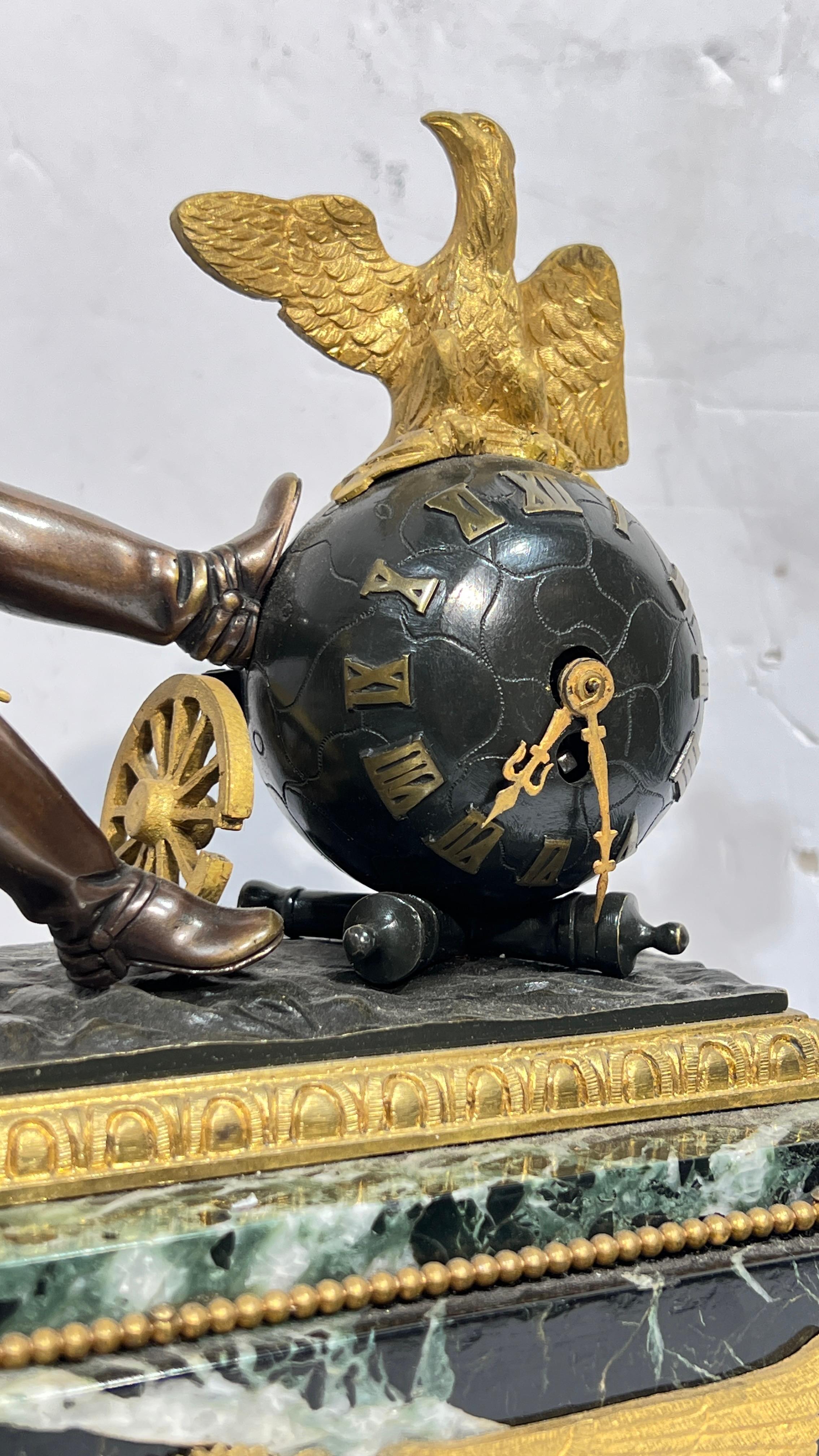 Antique French Empire Napoleonic Mantel Clock and Candelabra Set In Good Condition For Sale In New York, NY