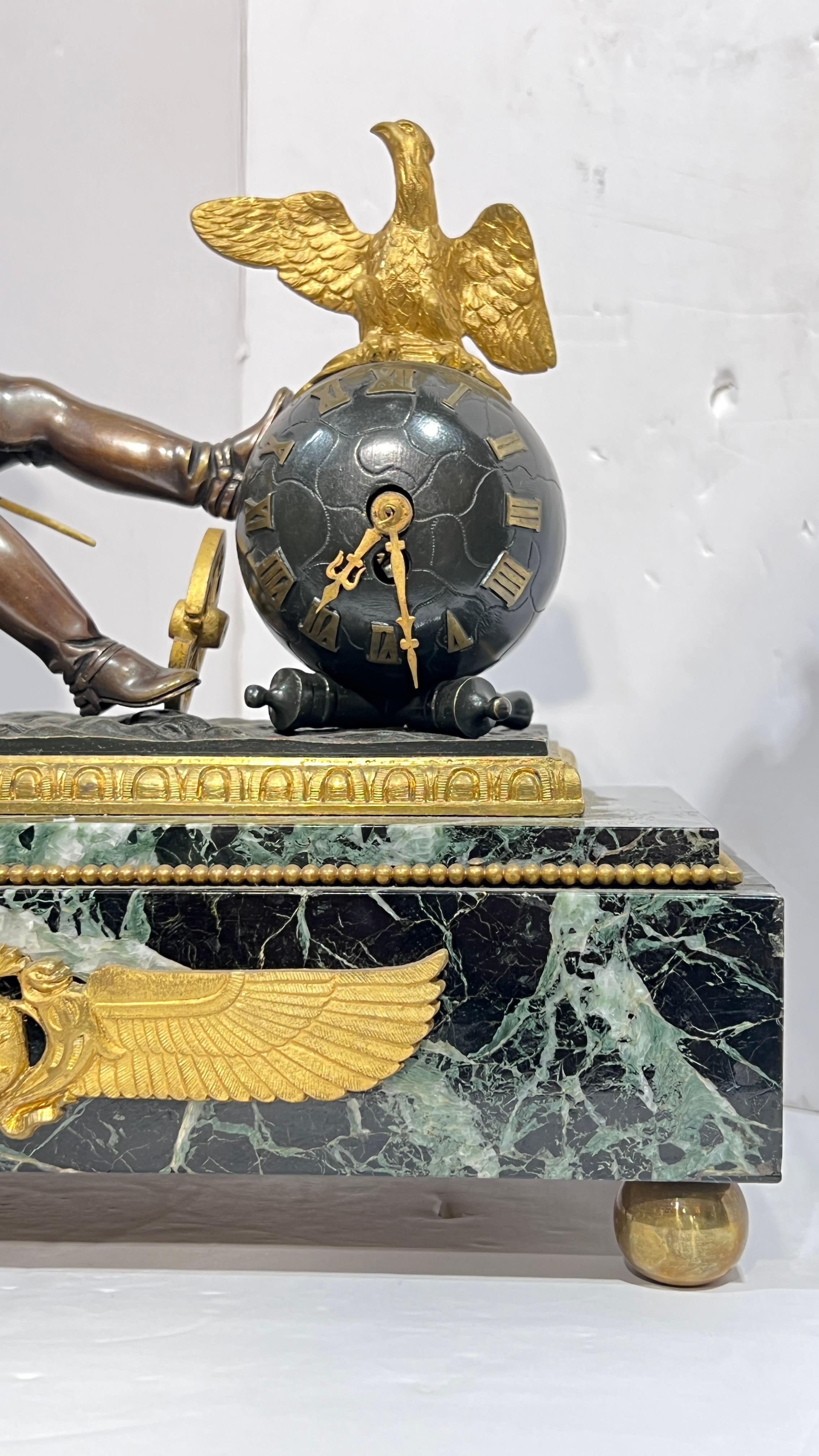 Antique French Empire Napoleonic Mantel Clock and Candelabra Set For Sale 1