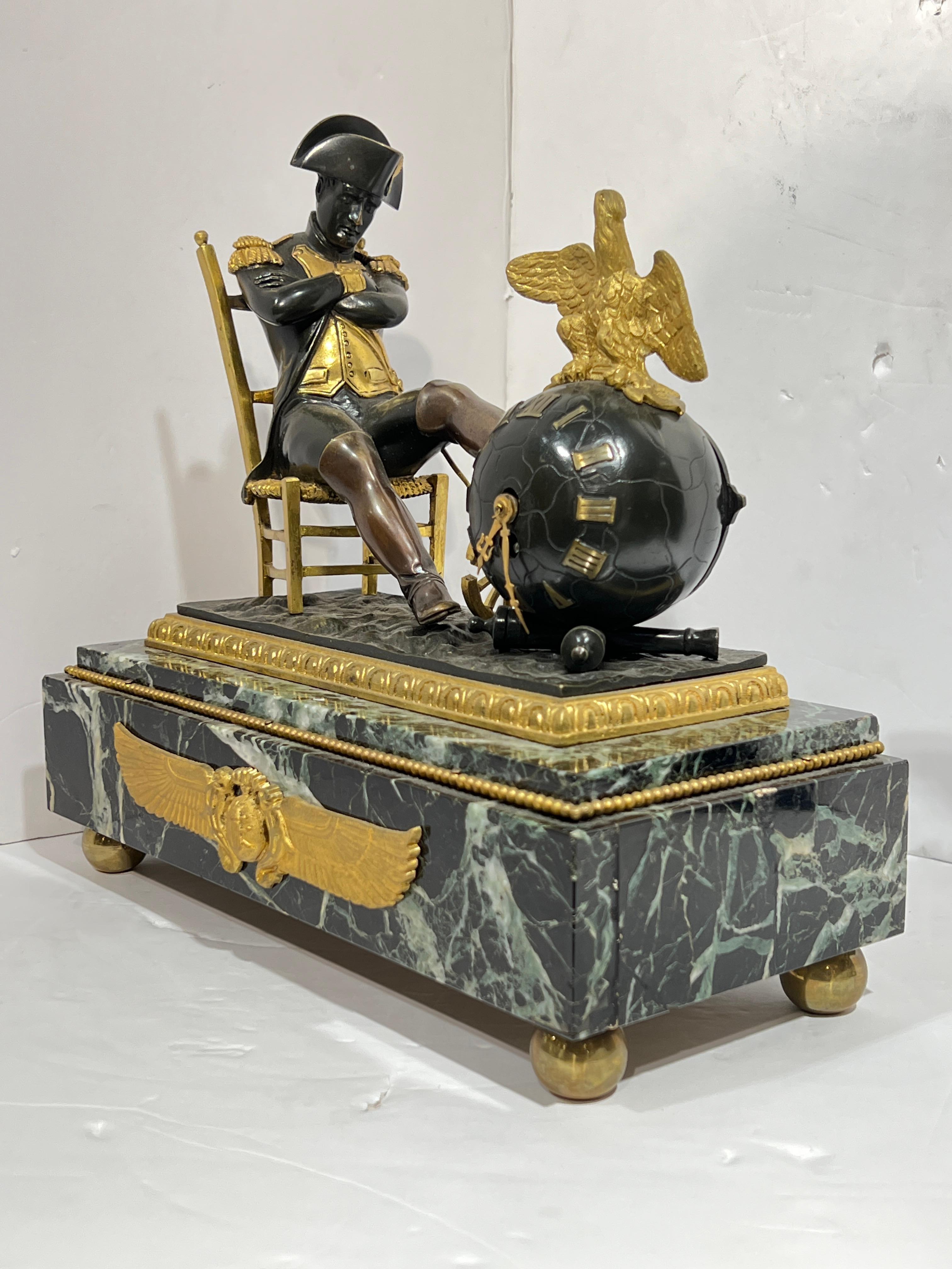 Antique French Empire Napoleonic Mantel Clock and Candelabra Set For Sale 2