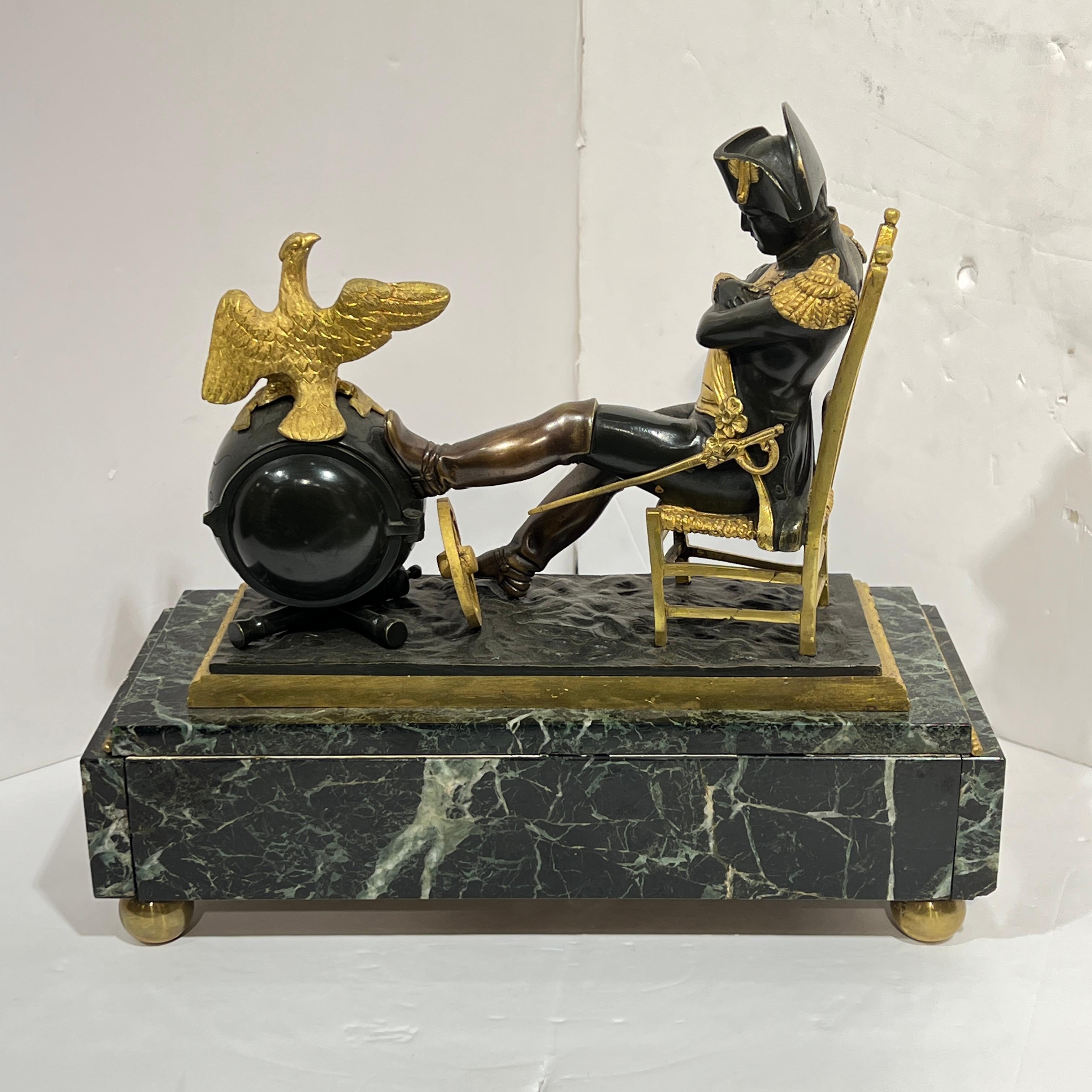 Antique French Empire Napoleonic Mantel Clock and Candelabra Set For Sale 3
