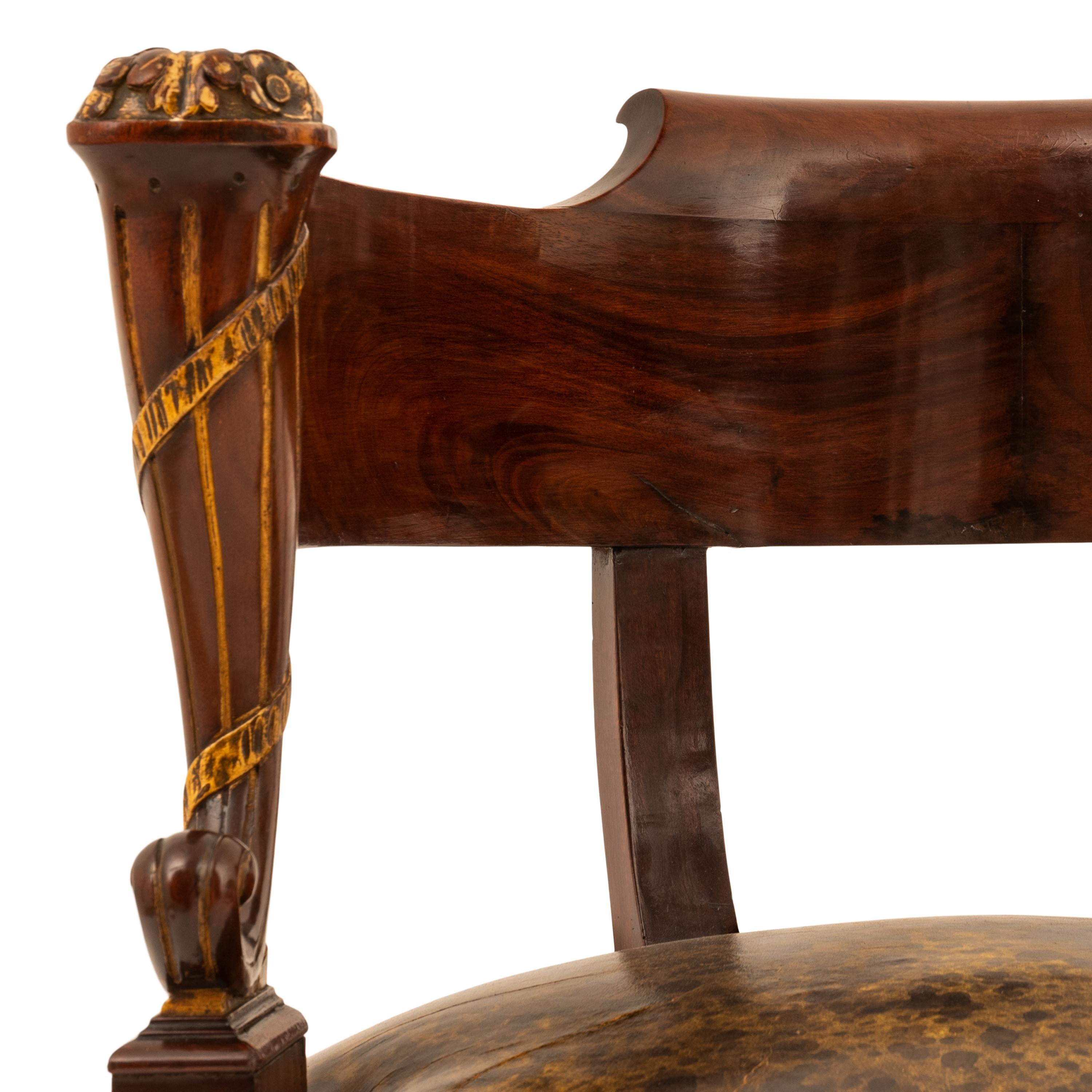 Antique French Empire Napoleonic Ormolu Parcel Gilt Bureau Desk Armchair, 1815 For Sale 1
