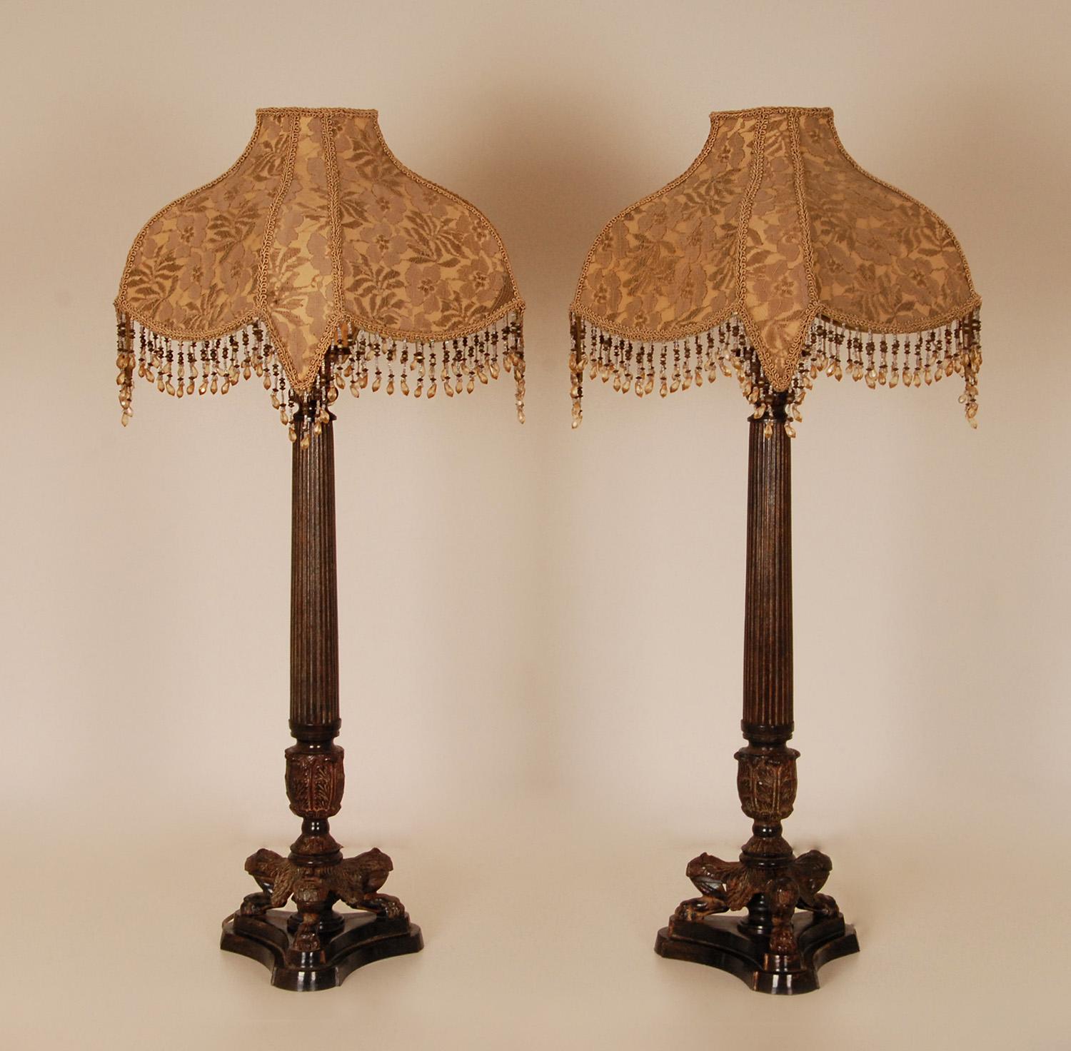 Antike französische Napoleonische Empire-Tischlampen mit Löwentatzen aus Gusseisen, Paar  im Angebot 6