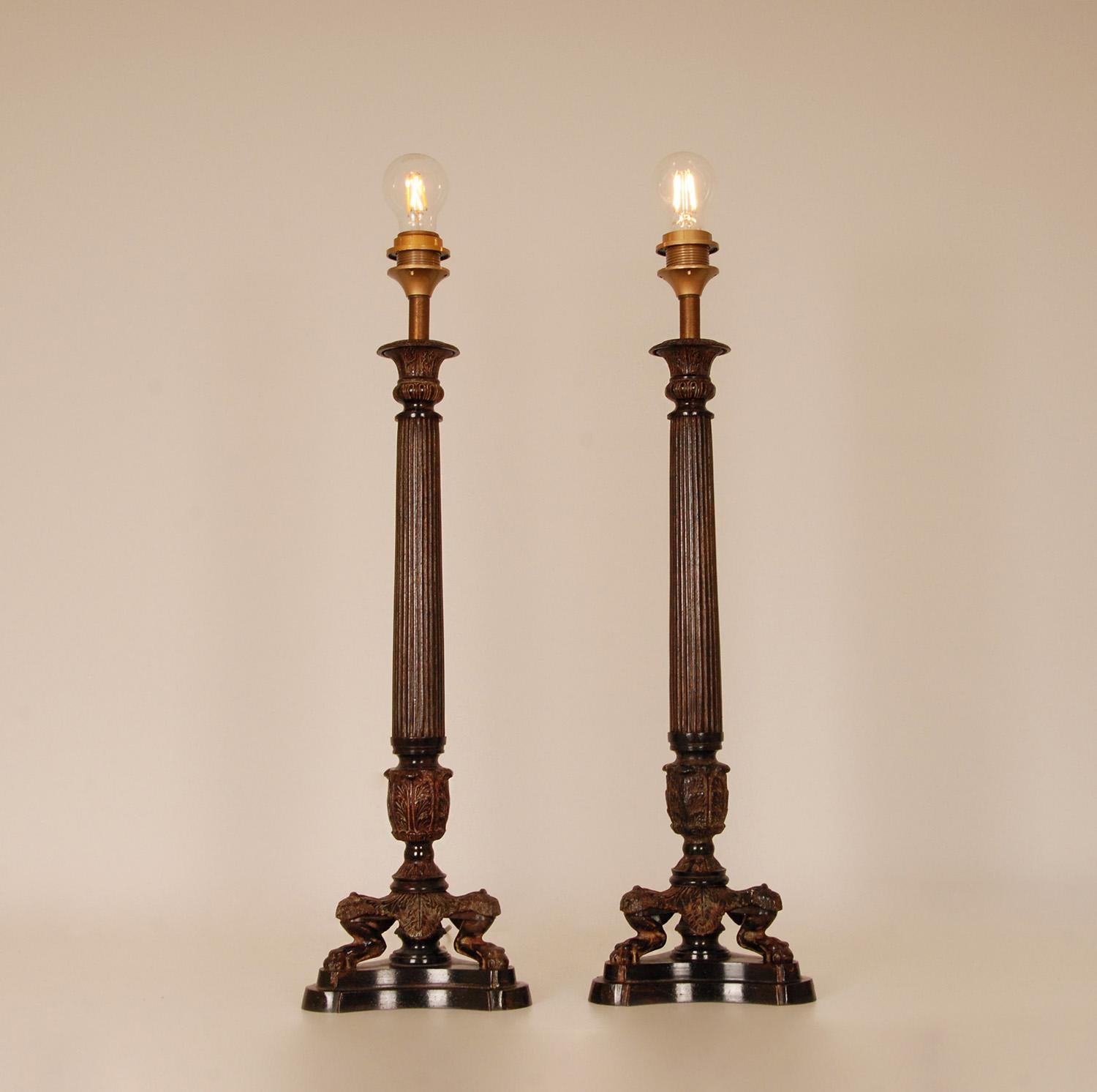 Tall French Empire Table Lamps
Style, Vintage, Empire, Napoleonic, Traditional, Classic, Baroque, 
Design: Traditional Napoleonic Column lamps in the manner of Chapman, Henredon,
Frederick Cooper, Stiffel, Maison Bagues, Maison Charles,