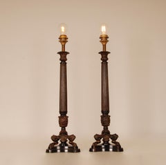 Antique French Empire Napoleonic Table Lamps Lion Paws Cast Iron a pair