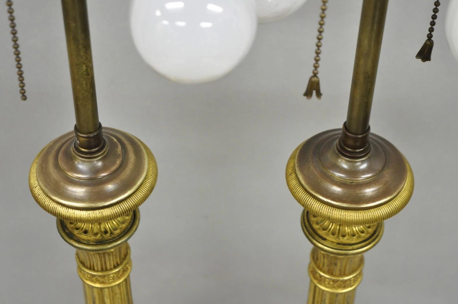 Antique French Empire Neoclassical Bronze Candlestick Column Table Lamps a Pair en vente 5