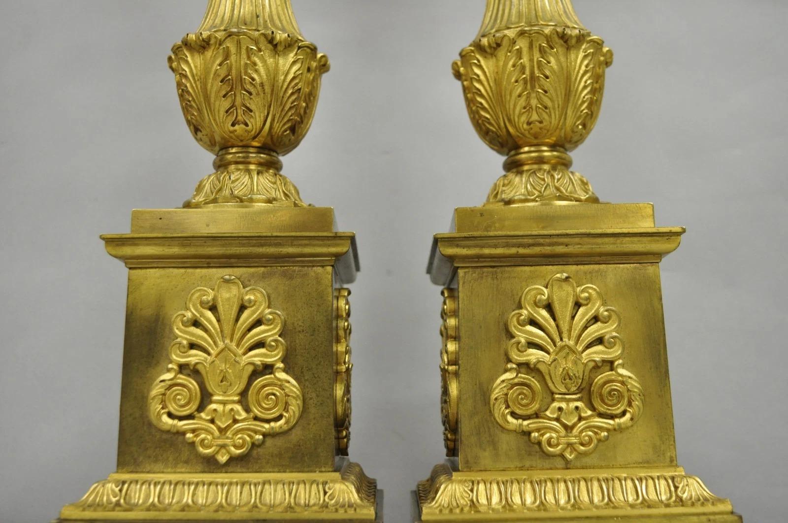 Néoclassique Antique French Empire Neoclassical Bronze Candlestick Column Table Lamps a Pair en vente