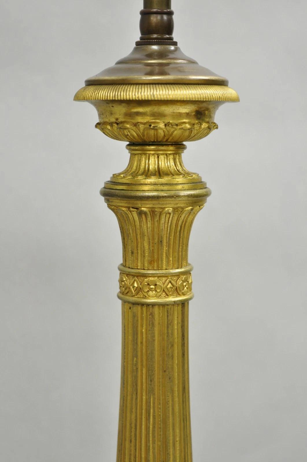 Inconnu Antique French Empire Neoclassical Bronze Candlestick Column Table Lamps a Pair en vente