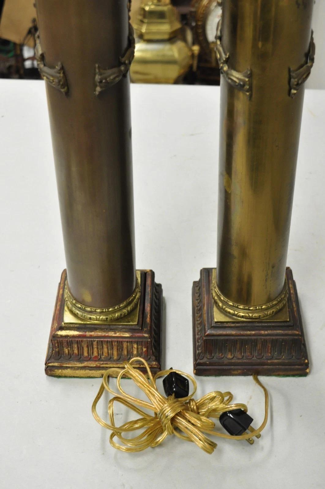 Antique French Empire Neoclassical Bronze Cylinder Tall Table Lamps - a Pair For Sale 5