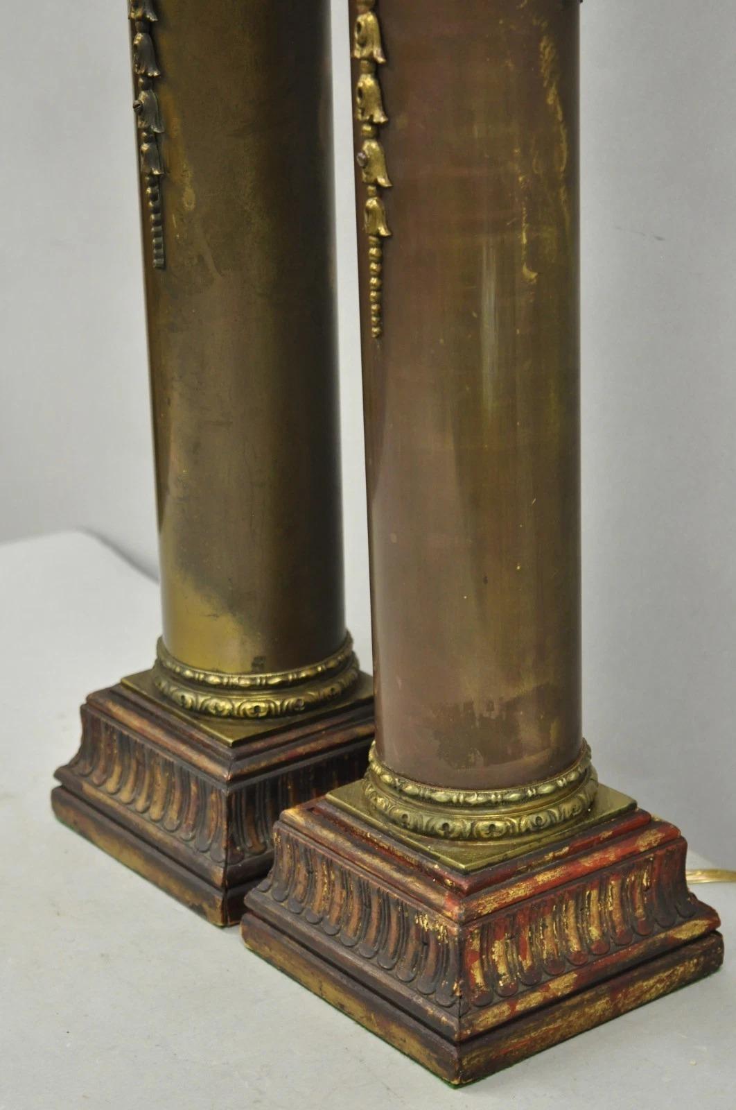 Antique French Empire Neoclassical Bronze Cylinder Tall Table Lamps - a Pair For Sale 6