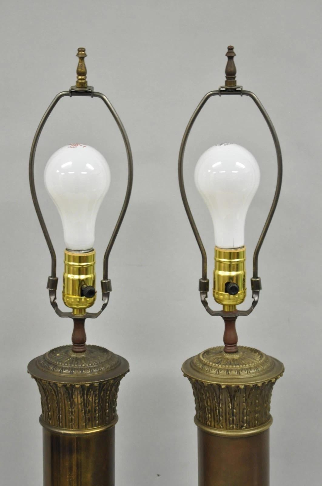 Antique French Empire Neoclassical Bronze Cylinder Tall Table Lamps - a Pair For Sale 7