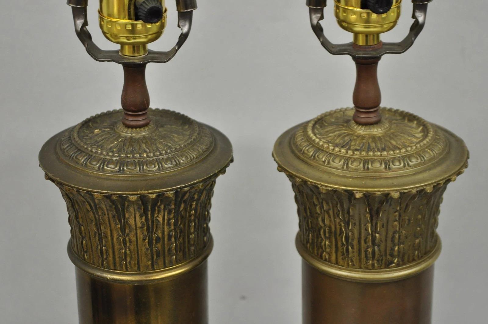 Unknown Antique French Empire Neoclassical Bronze Cylinder Tall Table Lamps - a Pair For Sale