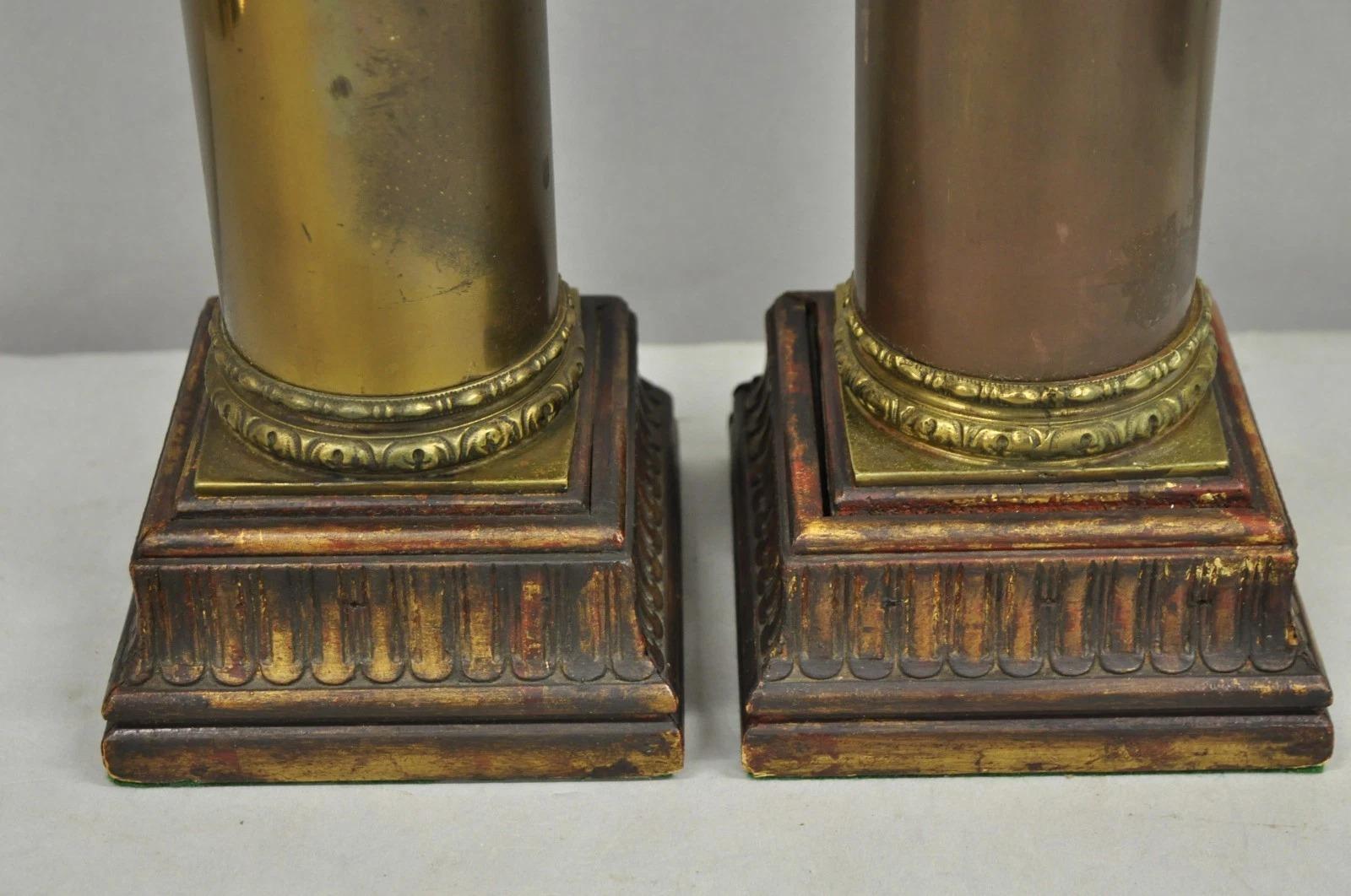 Antique French Empire Neoclassical Bronze Cylinder Tall Table Lamps - a Pair For Sale 1