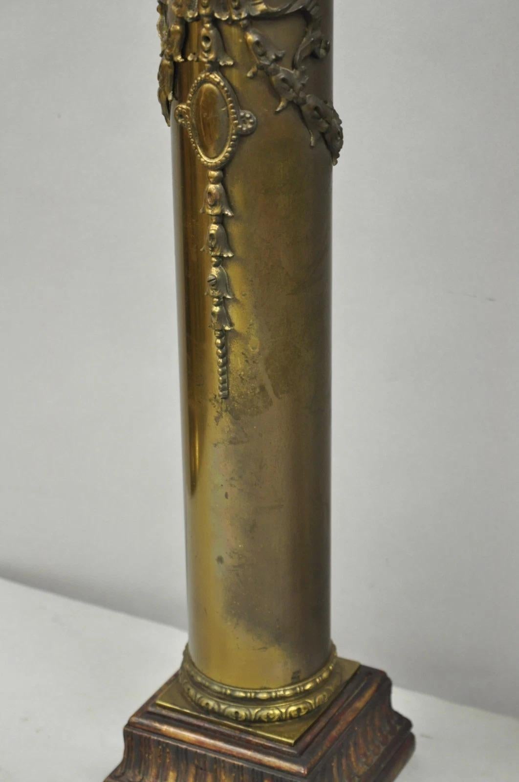 Antique French Empire Neoclassical Bronze Cylinder Tall Table Lamps - a Pair For Sale 2
