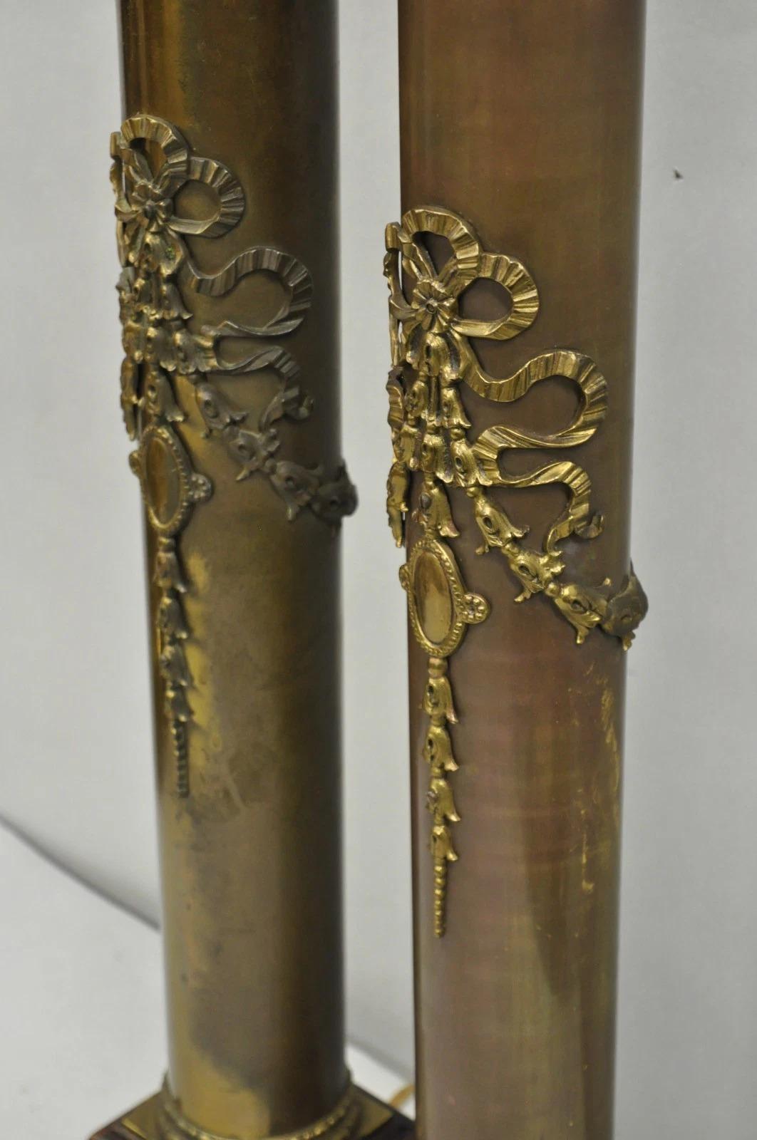 Antique French Empire Neoclassical Bronze Cylinder Tall Table Lamps - a Pair For Sale 3