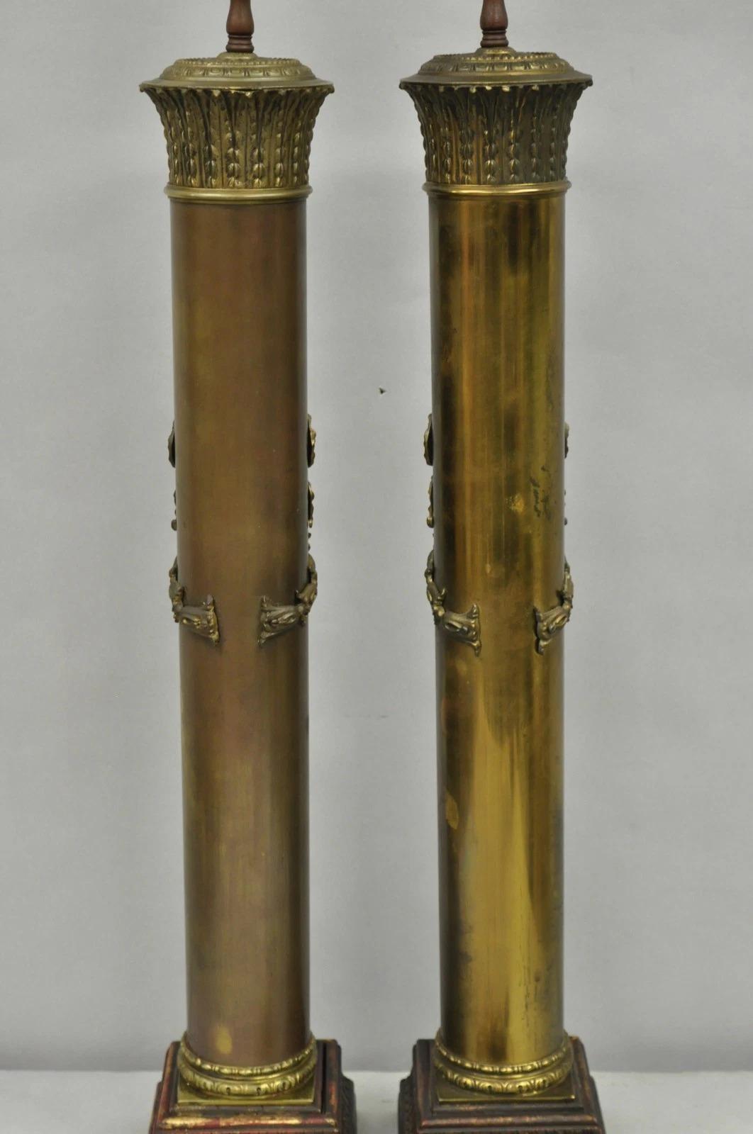 Antique French Empire Neoclassical Bronze Cylinder Tall Table Lamps - a Pair For Sale 4