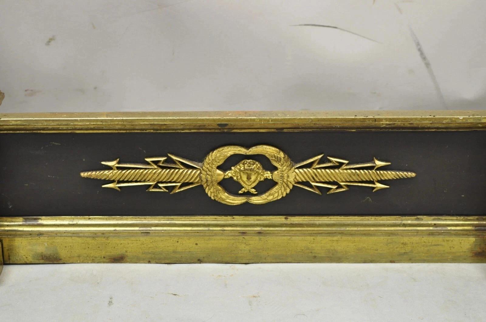 Antique French Empire Neoclassical Bronze Lion Andirons Chenet Fireplace Fender For Sale 2