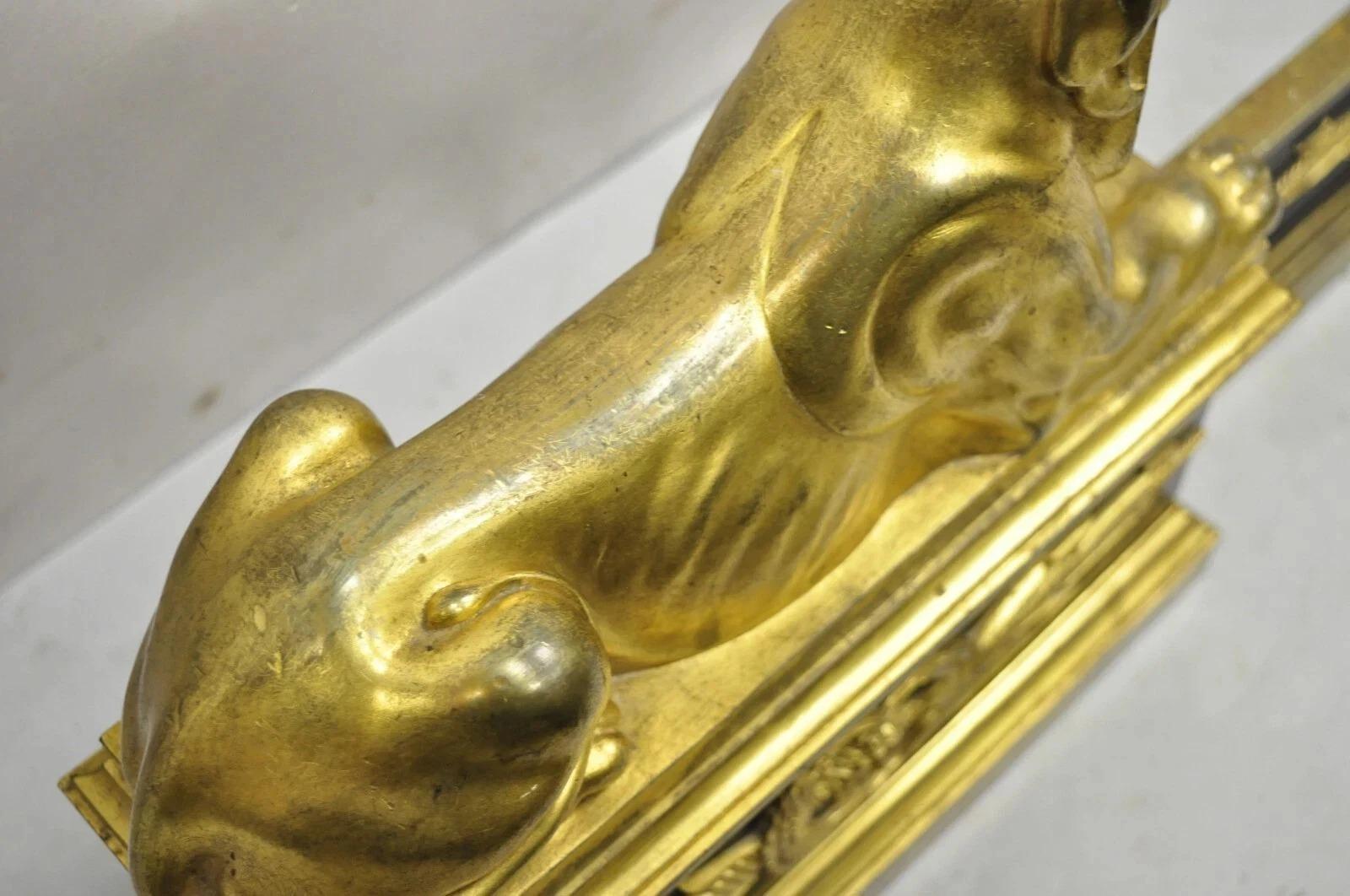 Antique French Empire Neoclassical Bronze Lion Andirons Chenet Fireplace Fender For Sale 4