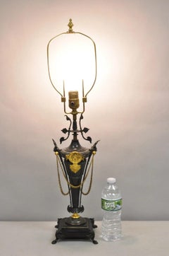 Antique French Empire Neoclassical Bronze & Marble Small Figural Table Lamp