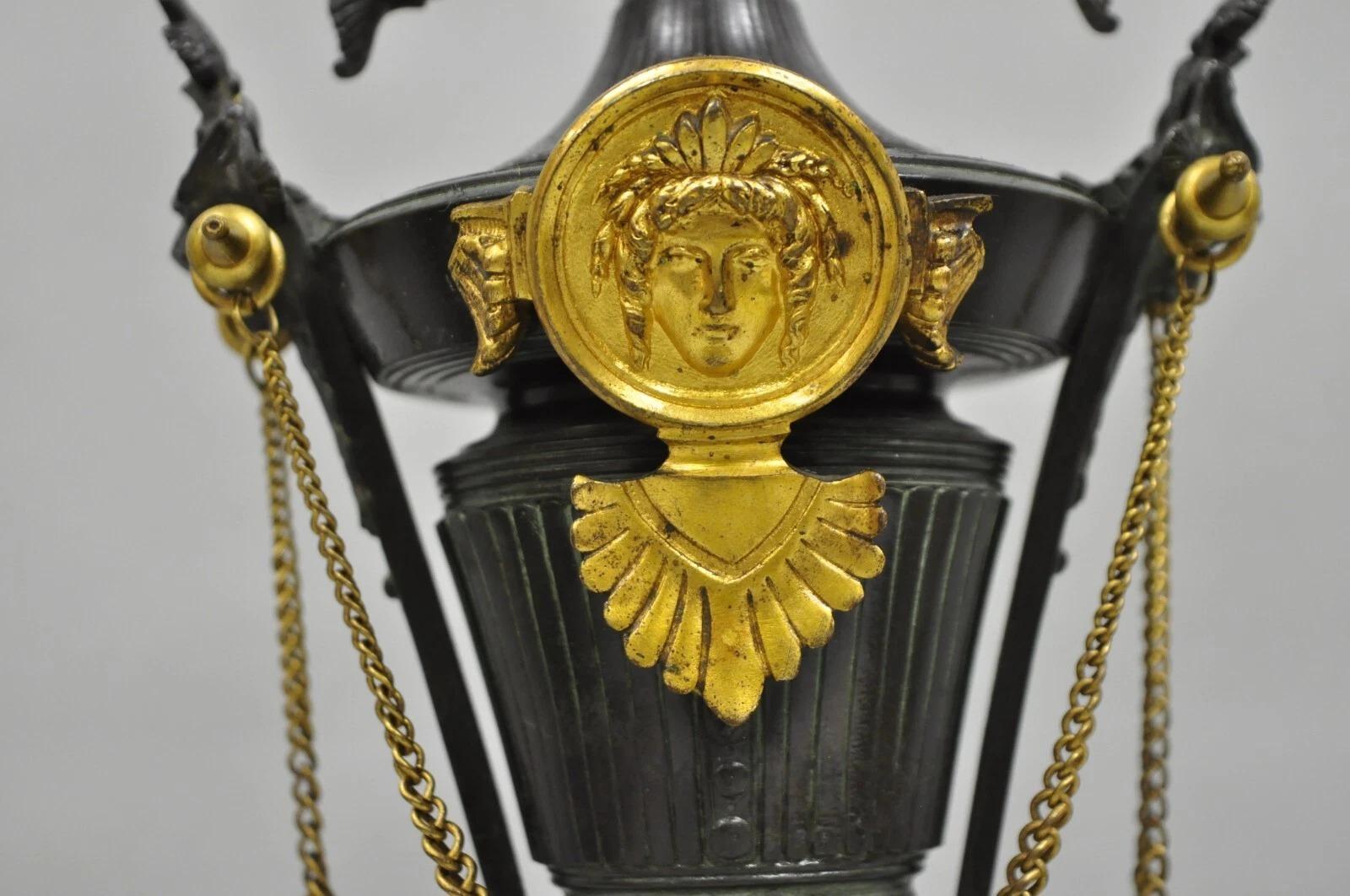 Antique French Empire Neoclassical Bronze & Marble Small Figural Table Lamp Bon état - En vente à Philadelphia, PA