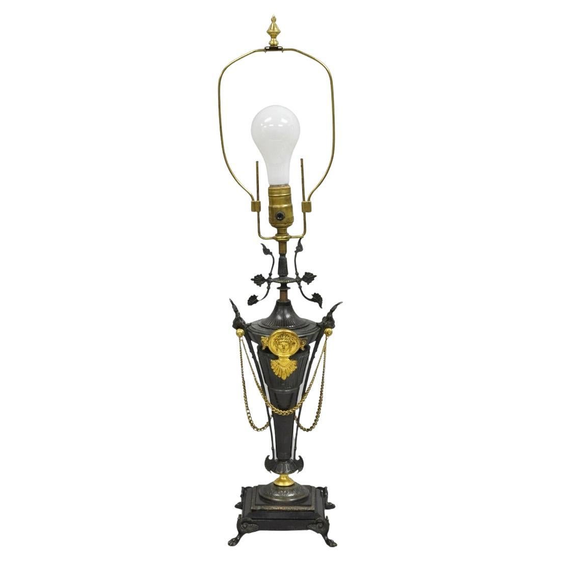 Antique French Empire Neoclassical Bronze & Marble Small Figural Table Lamp