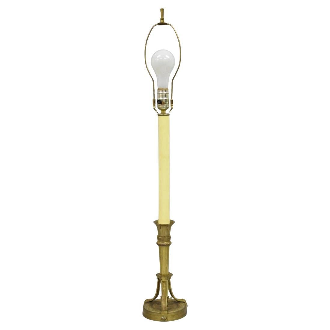 Antique French Empire Neoclassical Bronze "Torch & Arrow" Candlestick Table Lamp For Sale