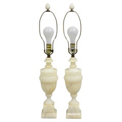 Antique French Empire Neoclassical Carved Alabaster Urn Table Lamp - a Pair