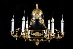 Antique French Empire Neoclassical Gilt and patinated Bronze Chandelier