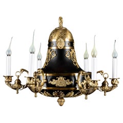 Antique French Empire Neoclassico Lampadario in bronzo dorato e patinato