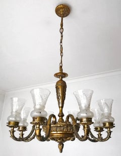 Antique French Empire Neoclassical Gilt Bronze Chandelier, inizio XX secolo