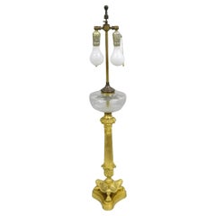 Antique French Empire Neoclassical Gold Dore Bronze Figural Column Table Lamp
